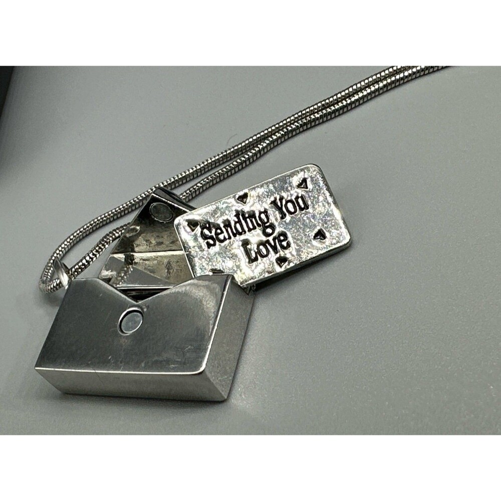 Sending You Love Letter In Envelope Necklace Silver Tone 16” Long